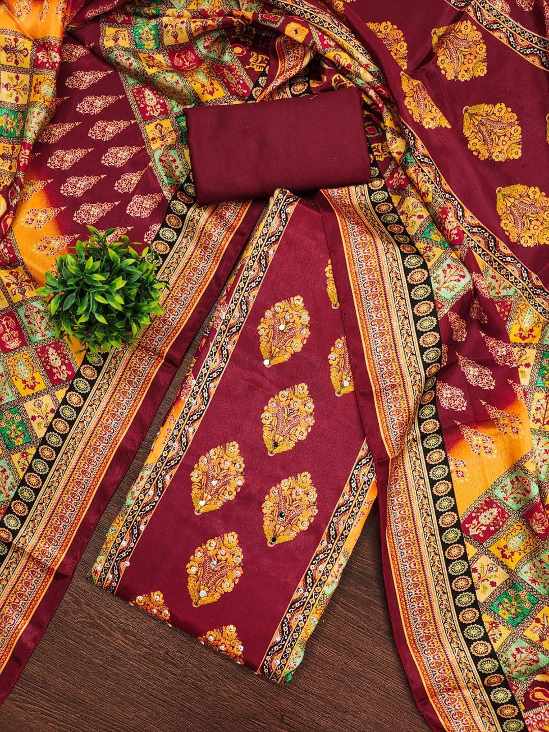 LeeliPeeri Designer Floral Printed Sequinned Unstitched Dress Material-picture-40