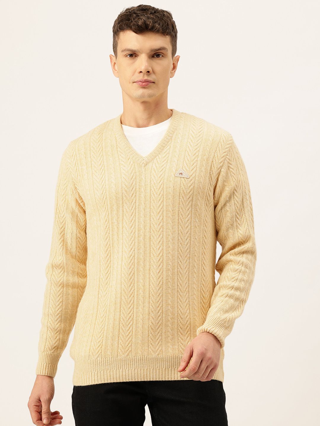 Monte Carlo Cable Knit V-Neck Woollen Pullover-picture-40