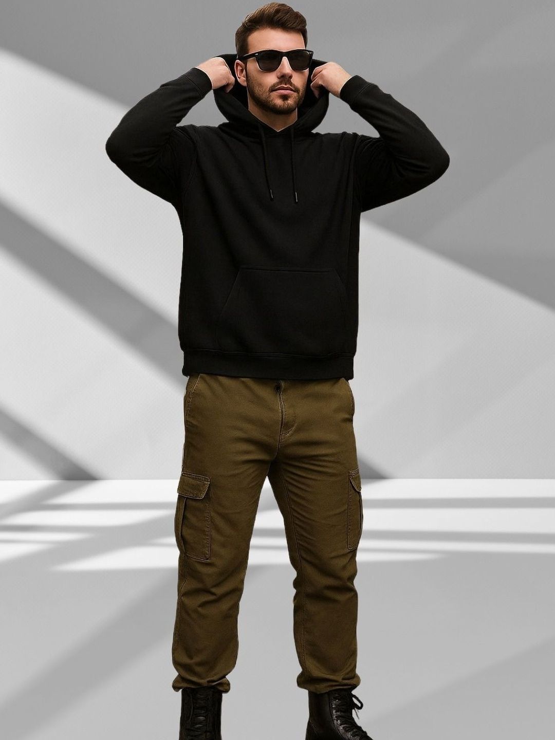 Kotty Men Hooded Solid Ribbed Cotton Pullover Sweatshirt-picture-23