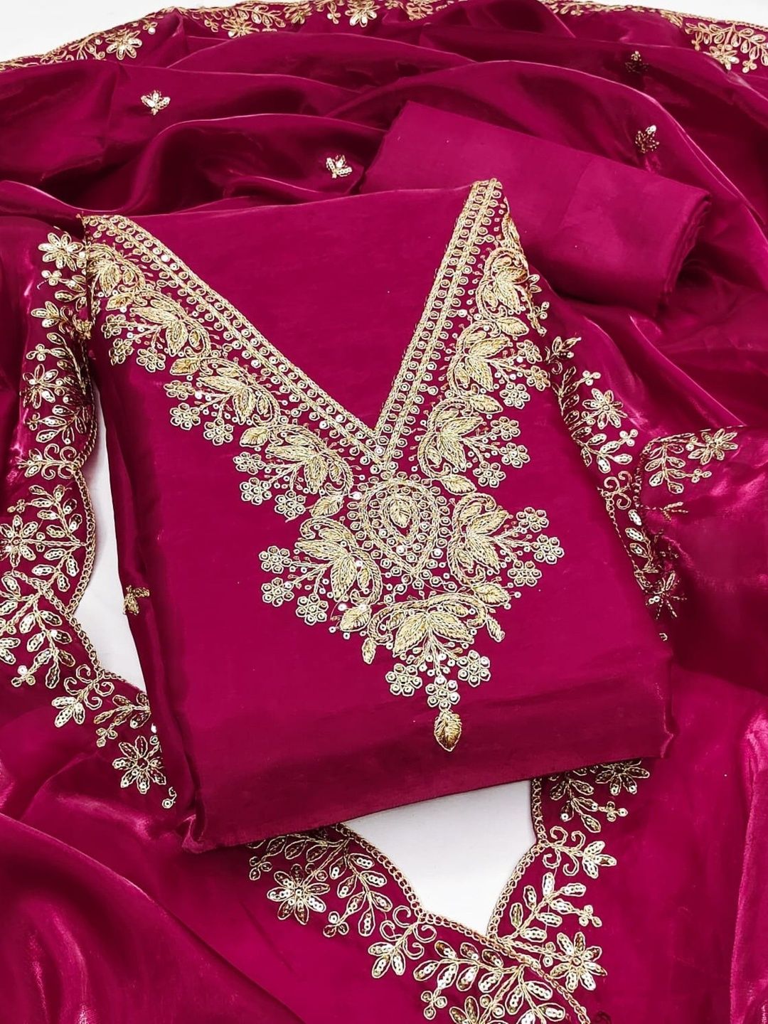 Pink JimmyChoo Silk With Sequence Embroidery Work Unstitched Dress Material-image-43