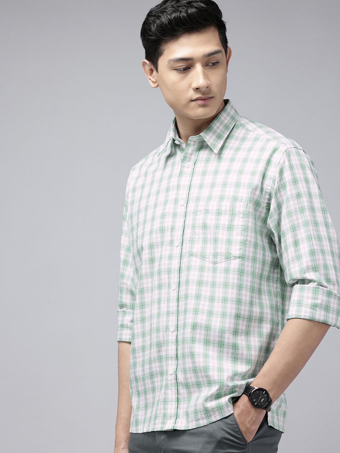 ColorPlus Pure Cotton Checked Comfort Fit Casual Shirt-image-2