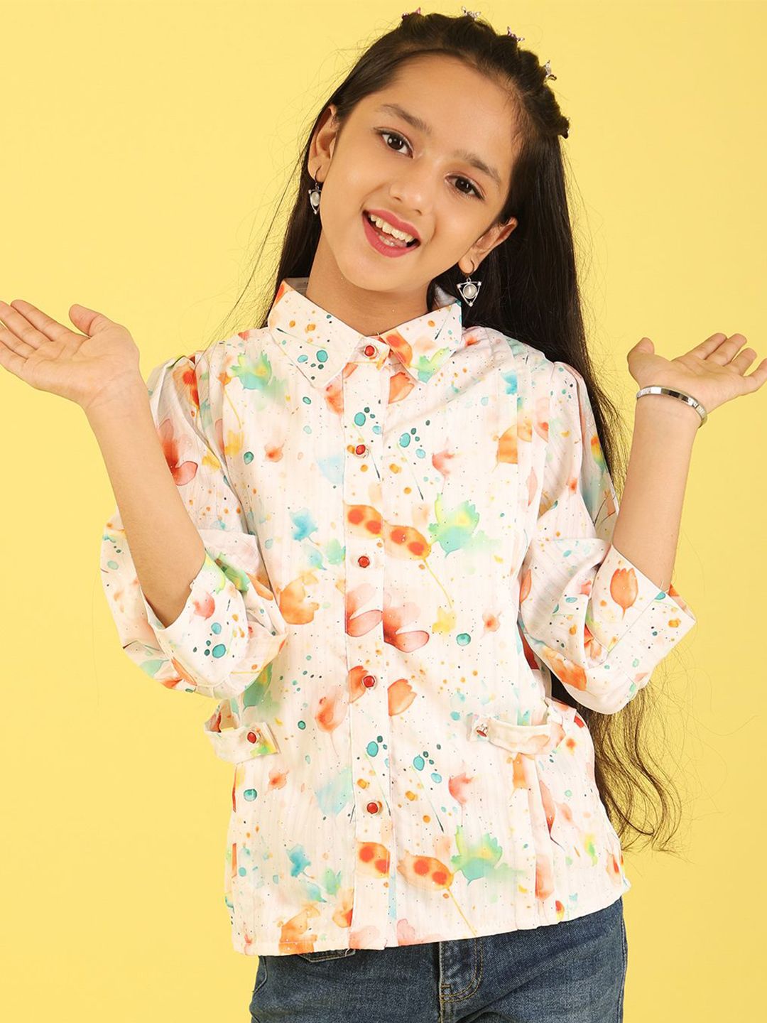 Miss & Chief Girls Abstract Printed Shirt Style Top