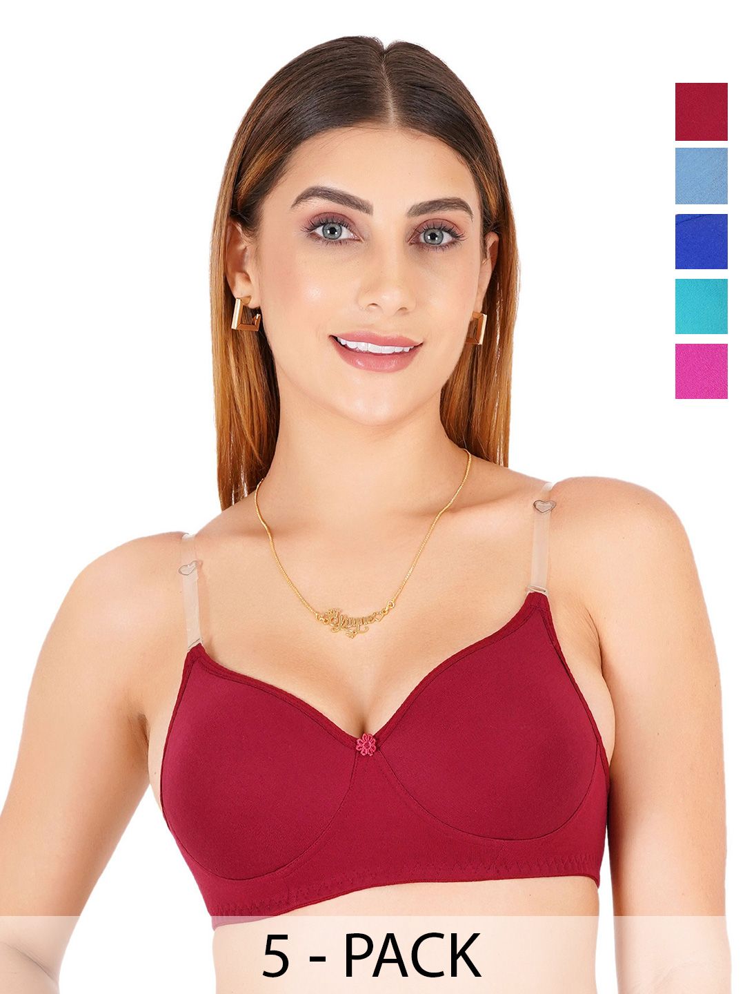 Liigne Pack Of 5 Lightly Padded Full Coverage Bra With Transparent Strap-picture-17