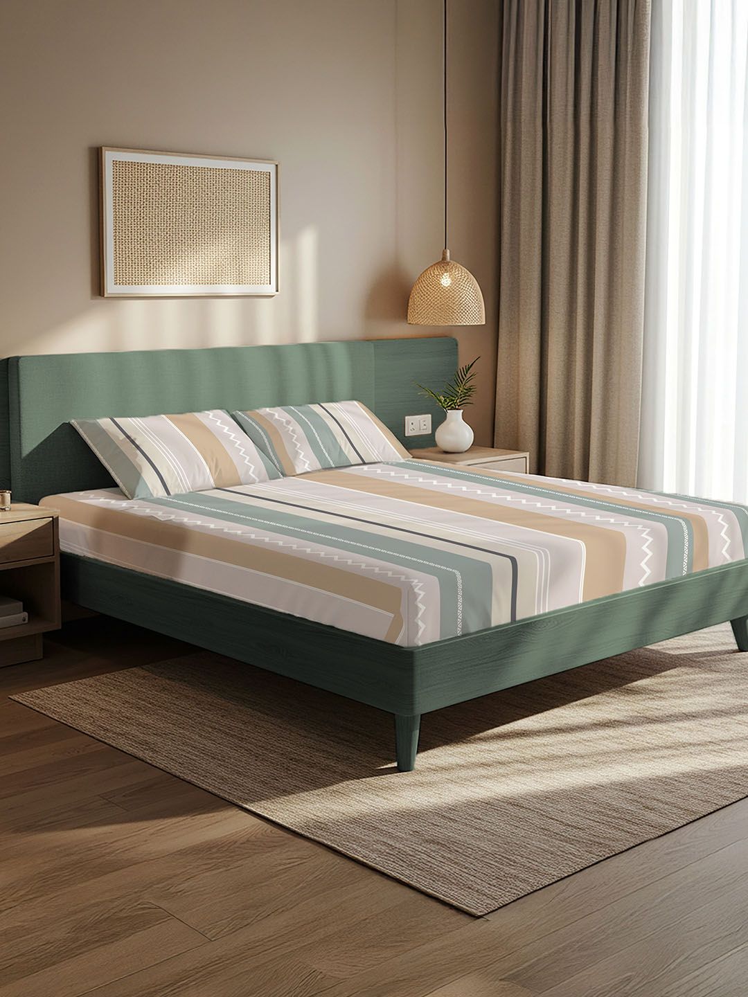 URBAN SPACE River Bands Mauve Striped Microfiber 200 TC Queen Bedsheet Set 2.54 x 2.28 m-image-8