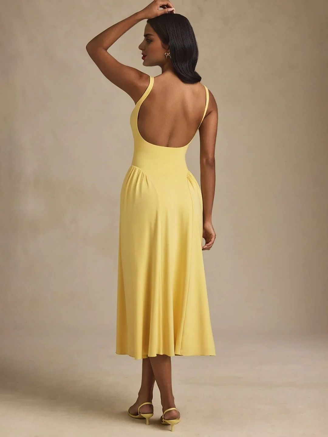 TRAQUILA Women Backless Fit & Flare Midi Dress view 3