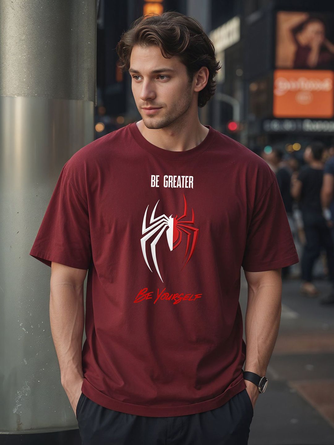 MaverIQ Men Spider-Man Graphic Printed Round Neck Cotton Oversized T-shirt-picture-20