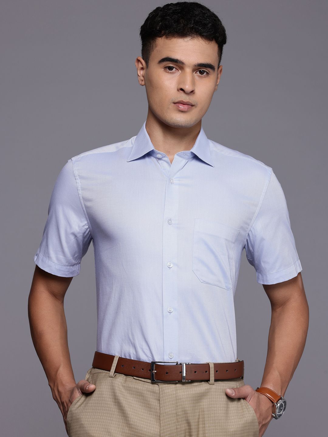 Louis Philippe Classic Fit Oxford Weave Cotton Shirt-picture-10