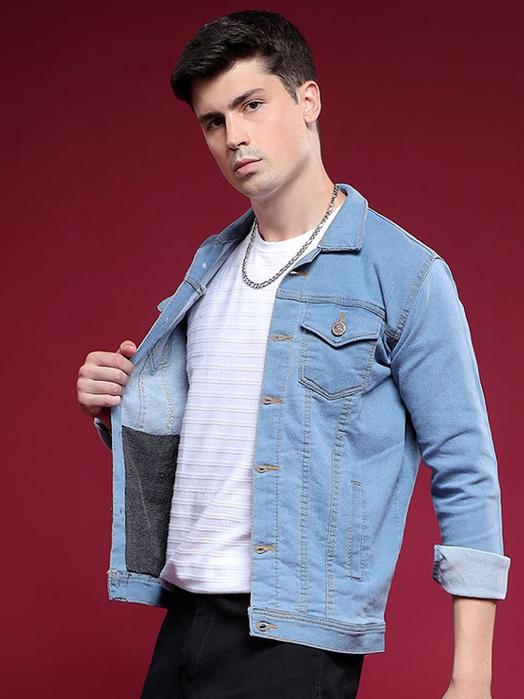 COMFITS Men Spread Collar Solid Denim Jacket-picture-27