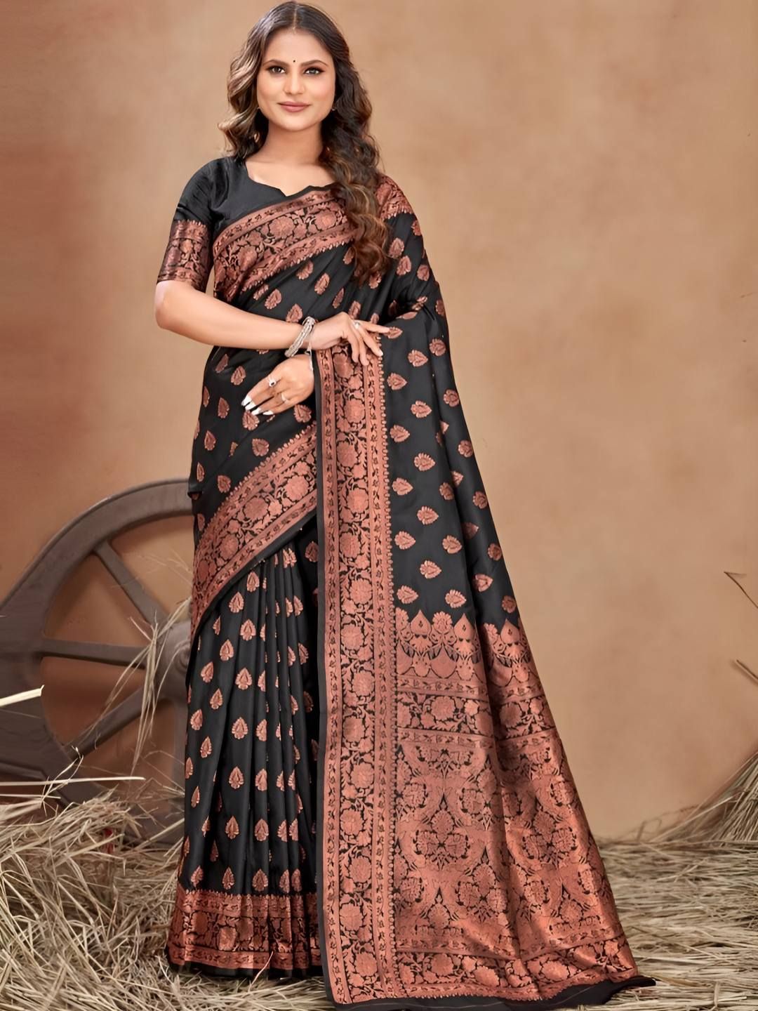 Shriyangan Ethnic Motifs Zari Pure Silk Kanjeevaram Saree-picture-14
