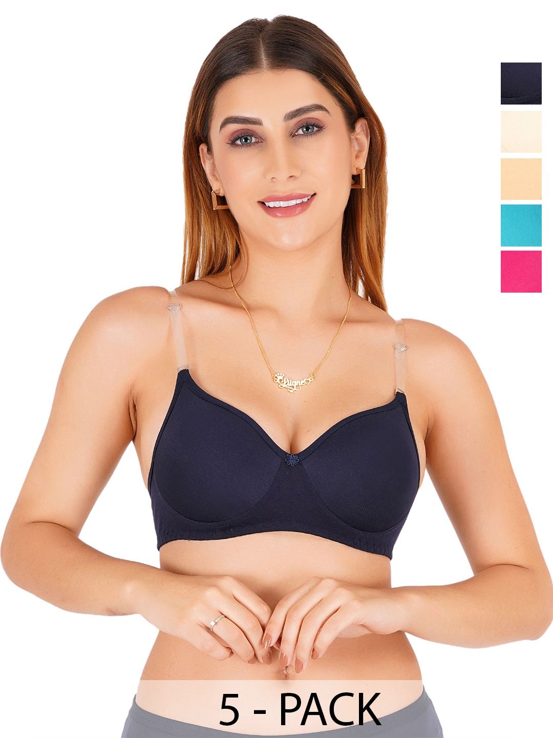 Liigne Women Pack Of 5 Full Coverage Lightly Padded T-shirt Bra-picture-14