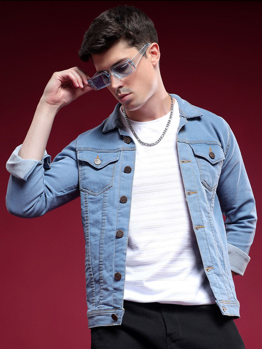 COMFITS Men Spread Collar Solid Denim Jacket-picture-31