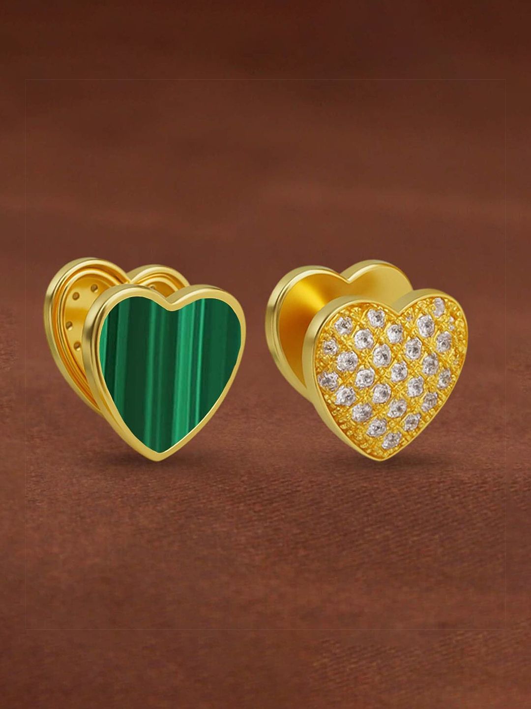 VAMA 18K Gold-Plated Crystals Studded Anti Tarnish Double Sided Heart Shaped Studs-picture-18