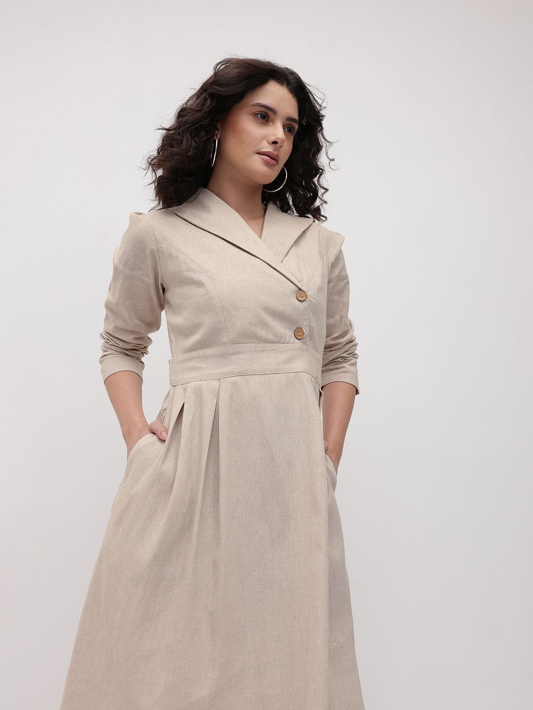 R.Code by The Roadster Life Co. Tie-Up Detail Pure Cotton Wrap Blazer Midi Dress-picture-16