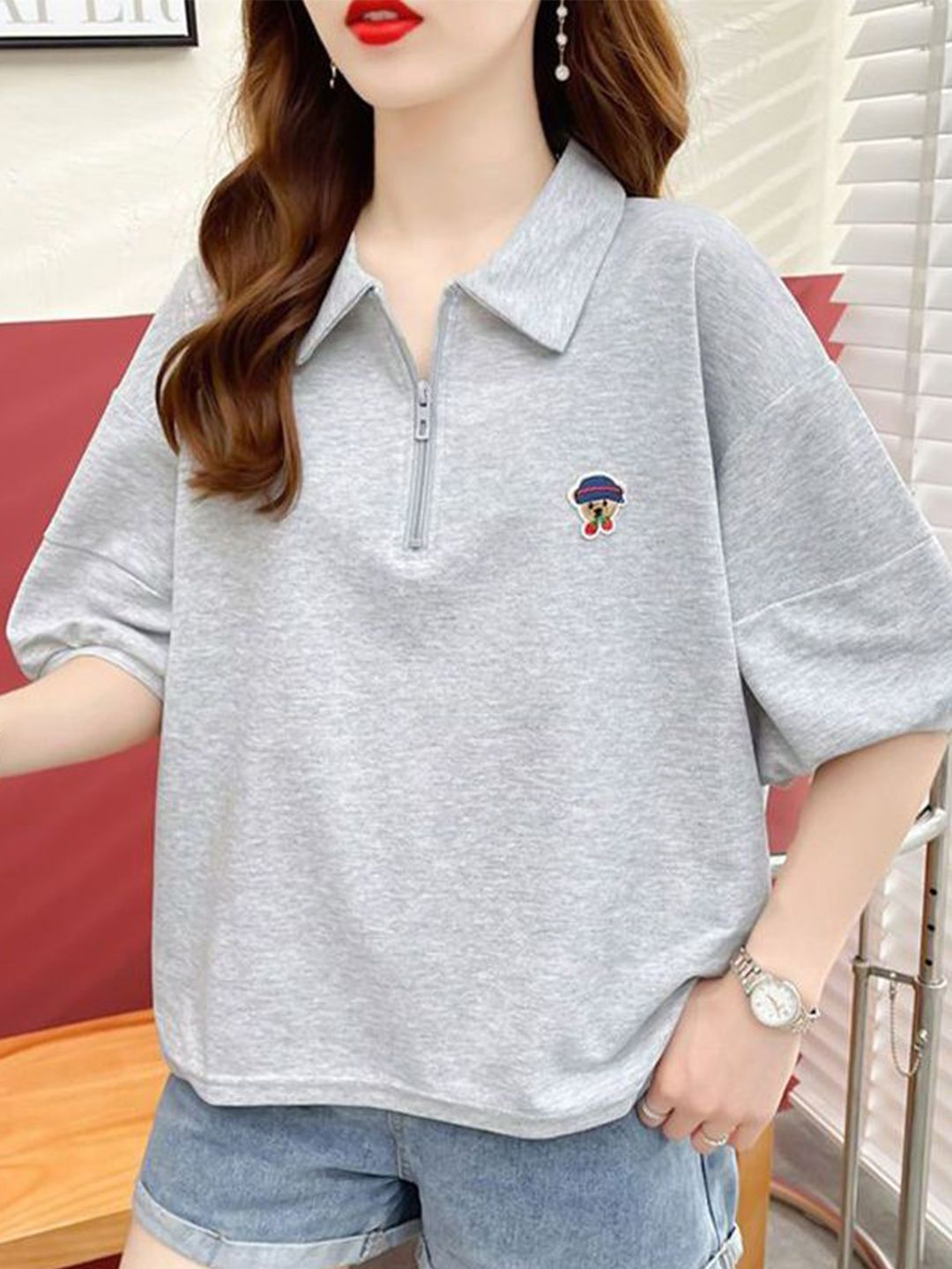 StyleCast x Revolte Polo Collar Drop-Shoulder Sleeves Tshirt-picture-18