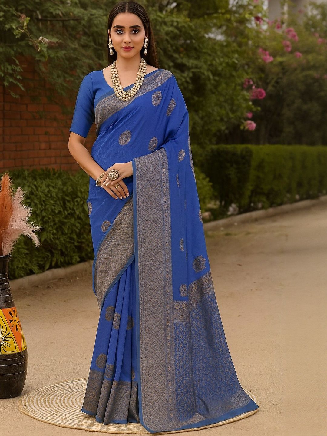 Moda Rapido Navy Blue Silk Cotton Woven Design Sarees-picture-13