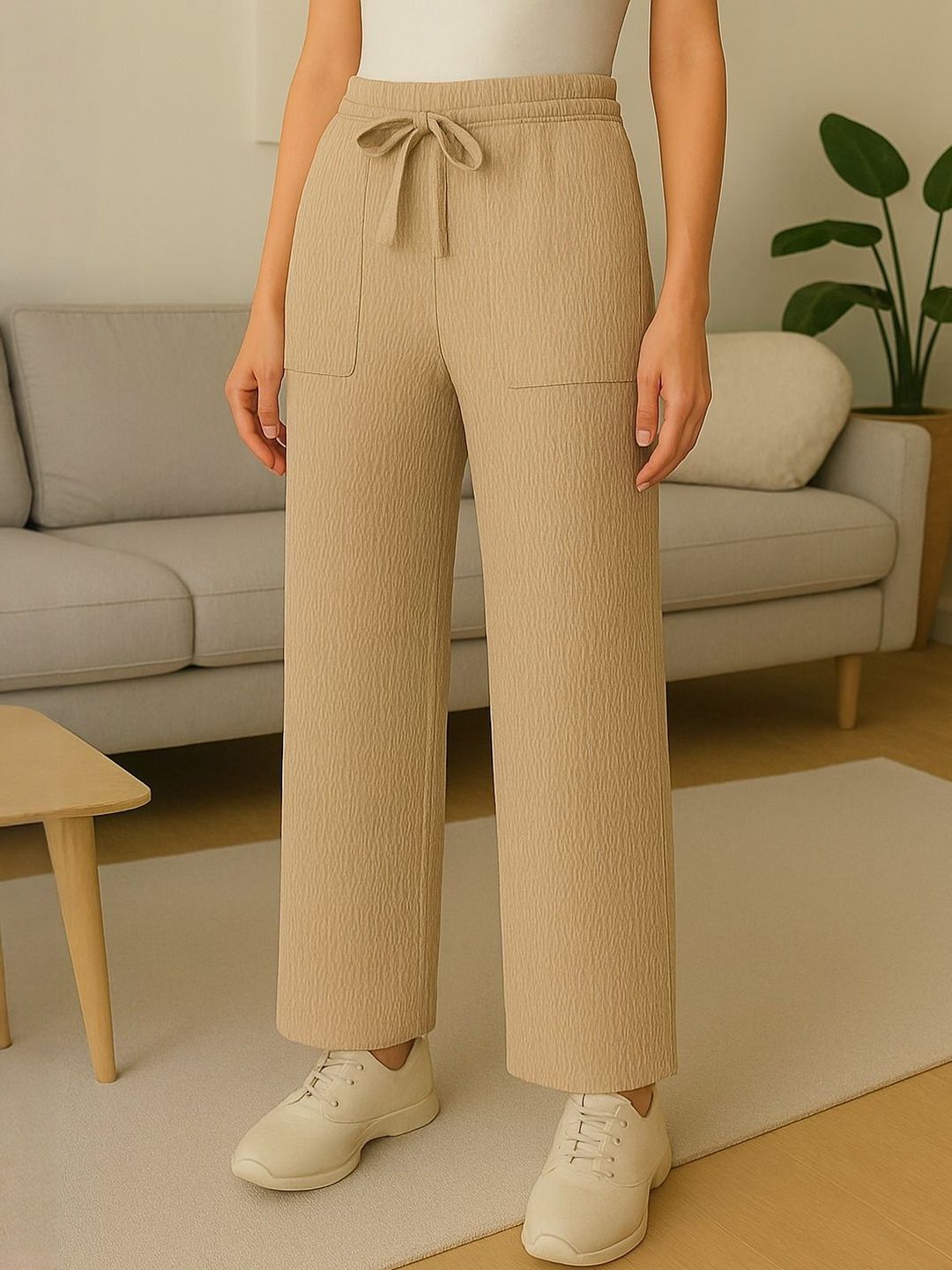CORSICA Women Cream Straight Fit Cotton Trousers-picture-13