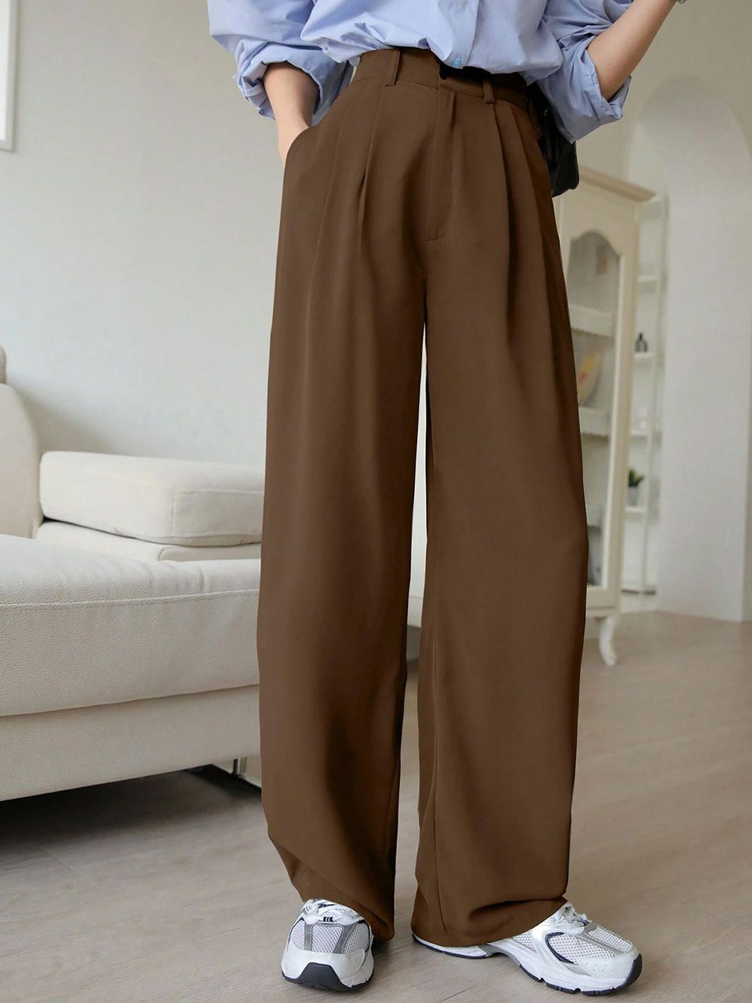 FNOCKS Women Relaxed Straight Leg High-Rise Pleated Trousers-picture-27