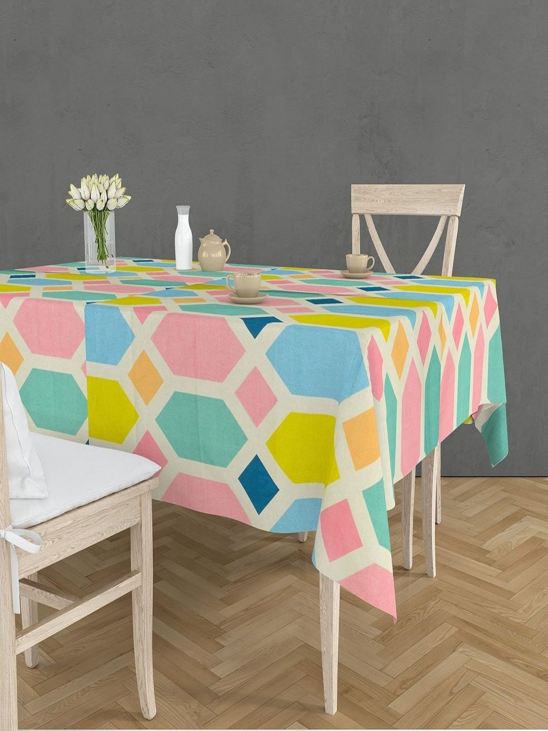 RRC Pink Geometric Printed 6-Seater Table Cover-image-44