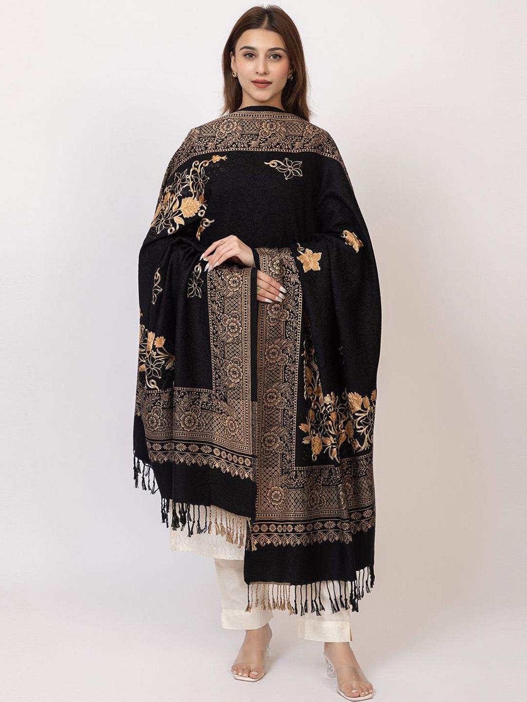 VASABA Women Floral Embroidered Acrylic Shawl-picture-14