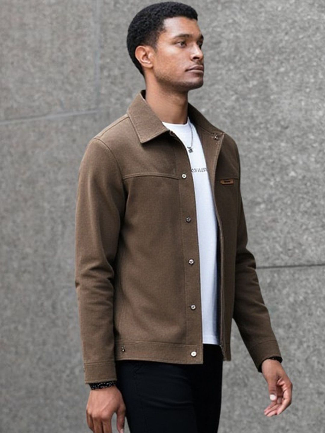 HERE&NOW Men Coffee Brown Polyester Solid Open Front Jacket-picture-38