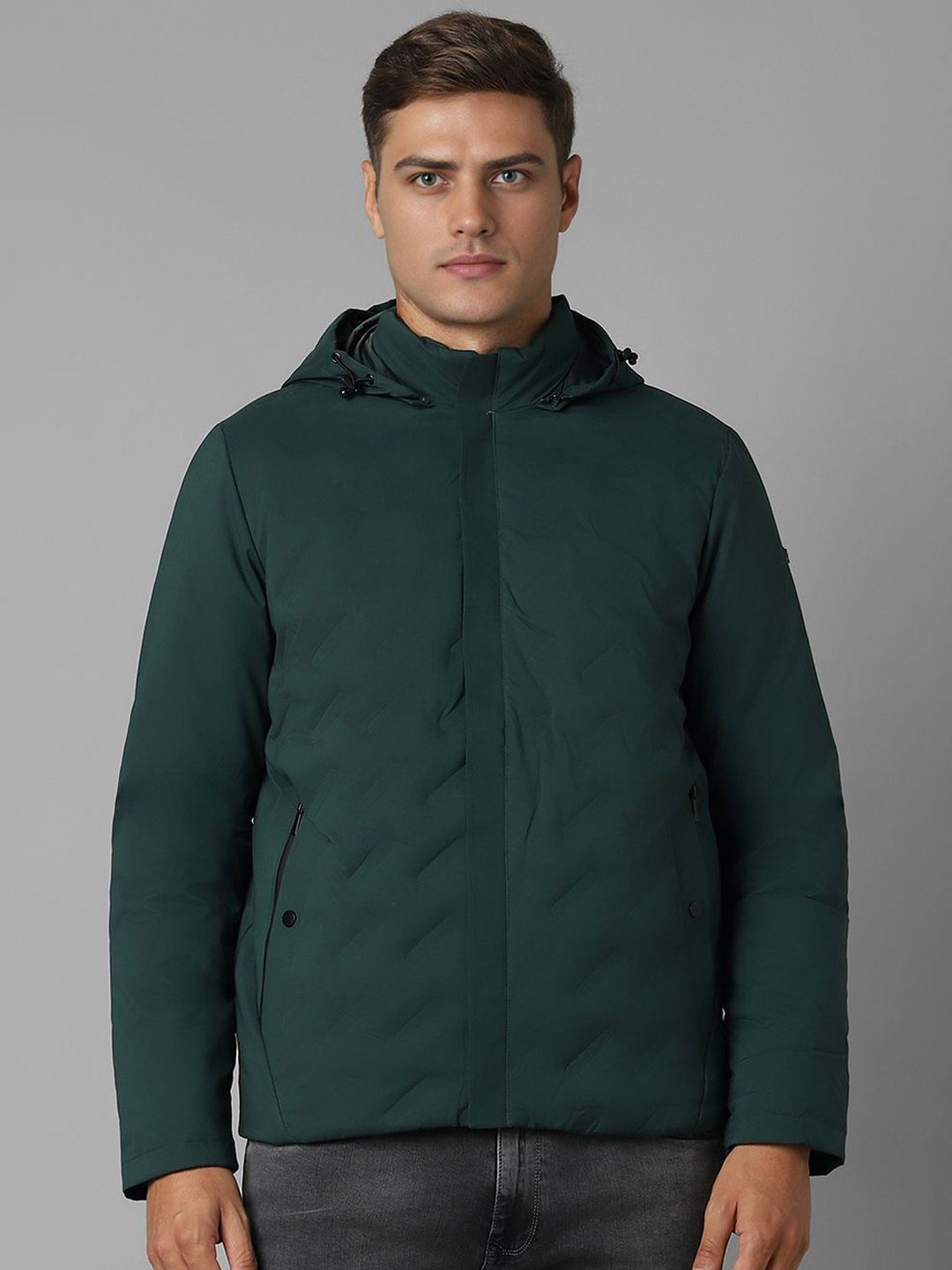 Louis Philippe Self Design Front Open Hooded Jacket-picture-52