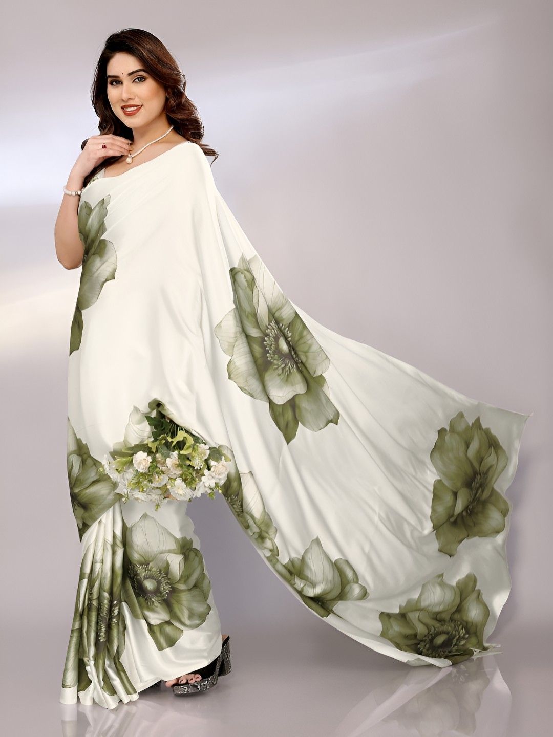 FABMORA Floral Printed Satin Saree-picture-24