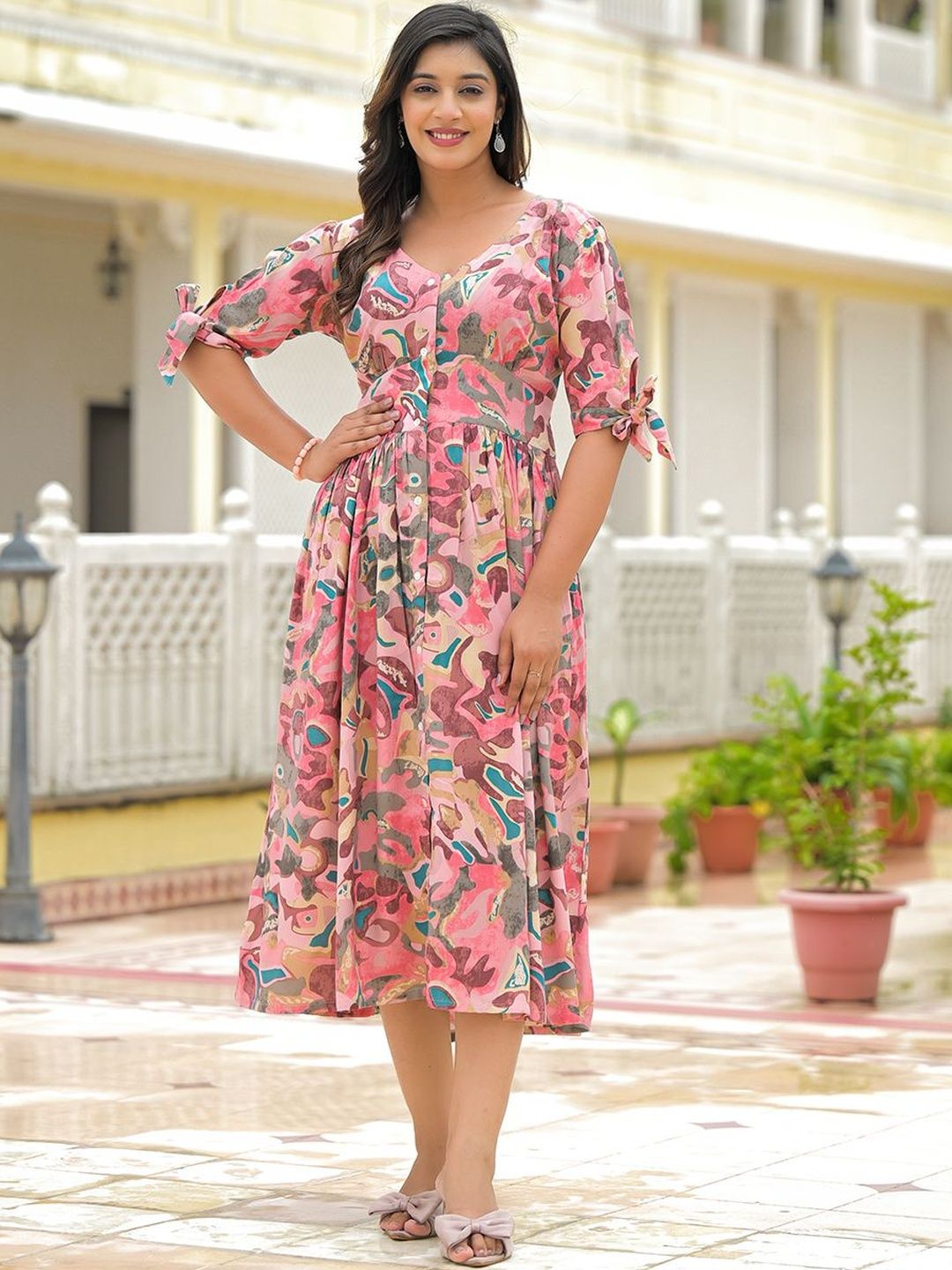 BAESD Floral Printed V-Neck Fit & Flare Dress-picture-30