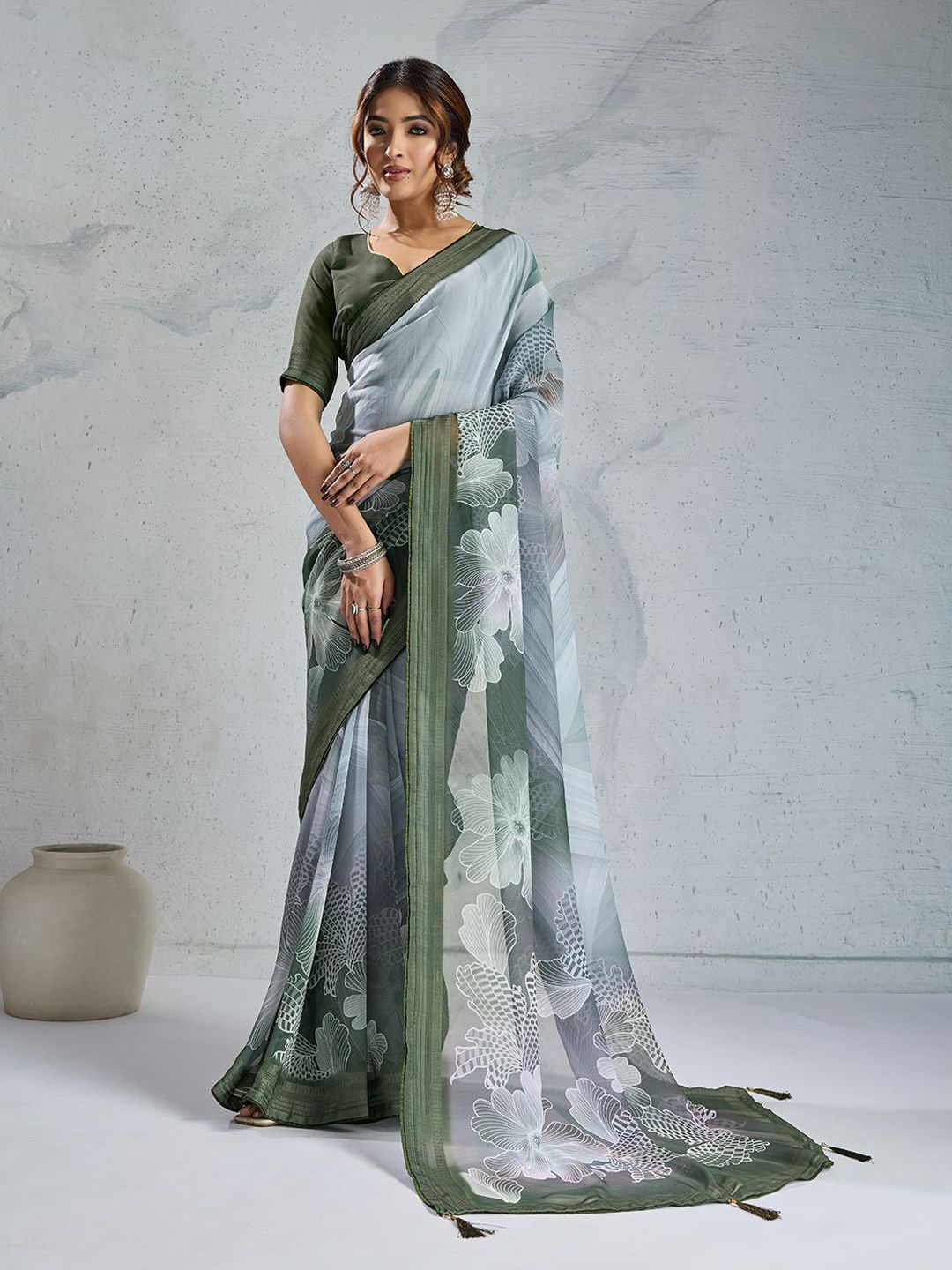 Mitera Floral Printed Pure Georgette Saree With Unstitched Printed Blouse-picture-40