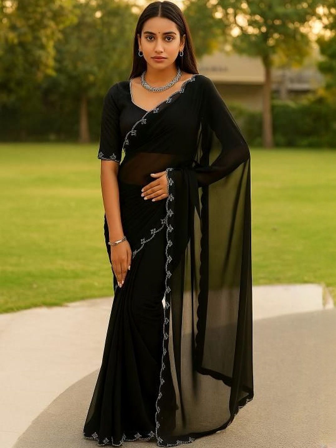 Moda Rapido Black Pure Georgette Embellished Sarees-picture-39