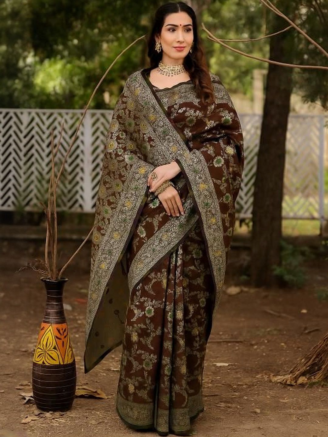 Moda Rapido Brown Silk Cotton Woven Design Sarees-picture-39
