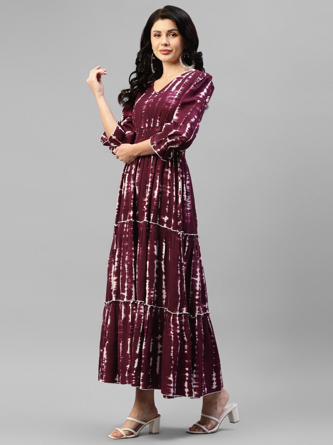 Raiyani Enterprise Tie & Dyed Tiered V-Neck Fit & Flare Maxi Dress-picture-39