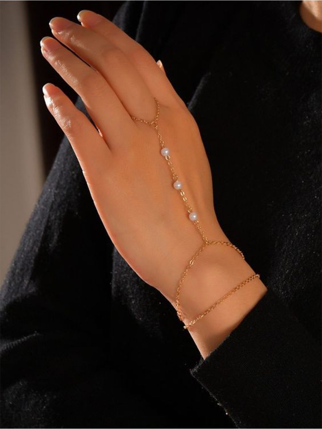 MUNMUN'S Gold-Plated Pearls Beaded Haathphool Ring Bracelet-picture-31