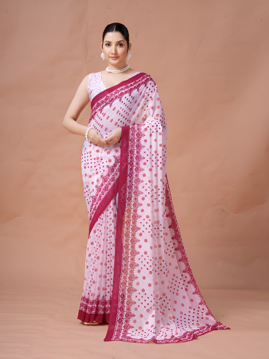 Garden Vareli Polka Dot Pure Georgette Saree With Unstitched Blouse Piece-picture-26