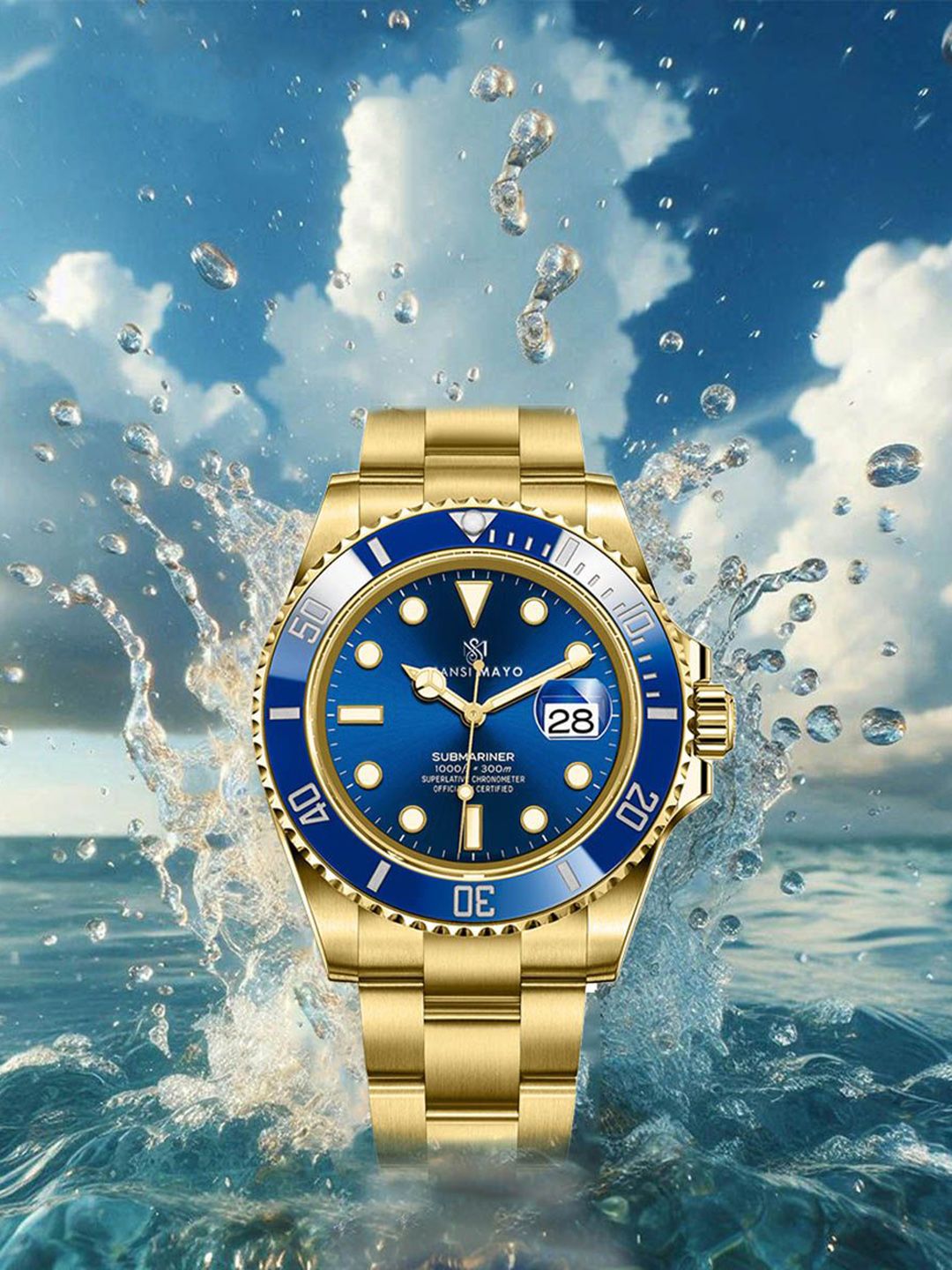 SANSIMAYO Unisex Dial & Stainless Steel Bracelet Style Straps Analogue Watch SM-M-113-G-G-BL-picture-23