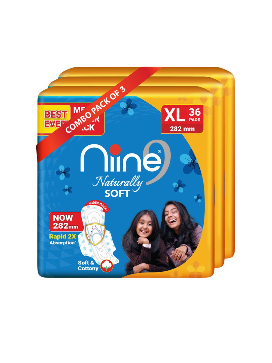 Niine Set of 3 XL Naturally Cotton Soft 2X Absorption Antileak Flow Sanitary 108 Pads-image-27