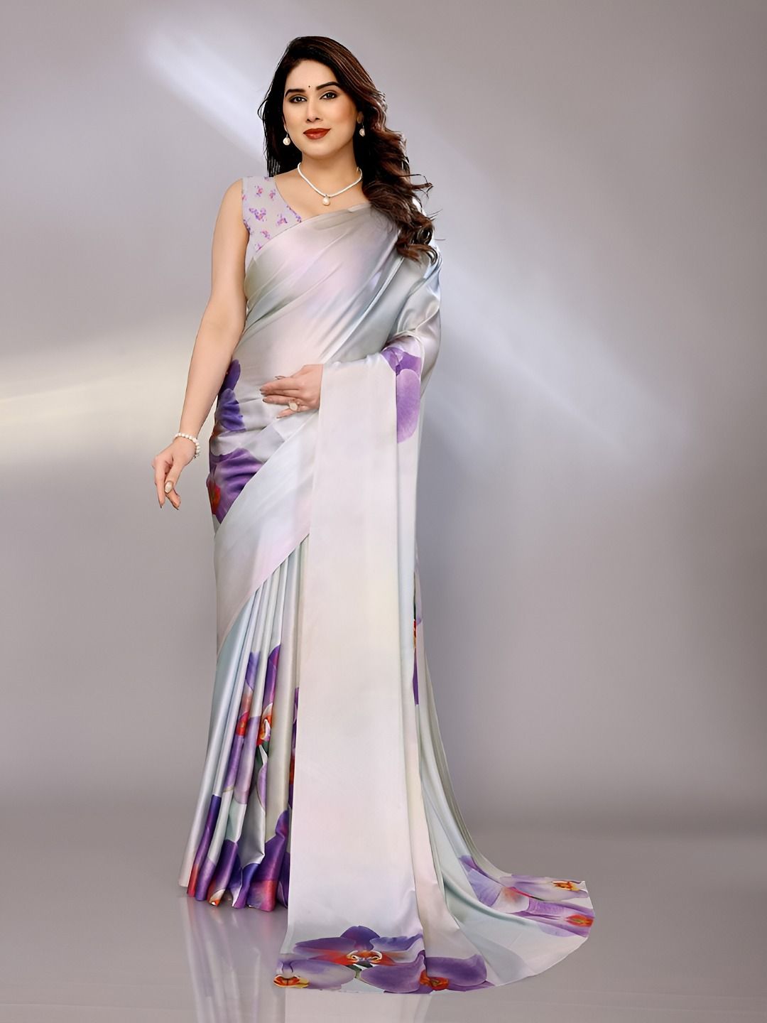 FABMORA Floral Printed Satin Saree-picture-28