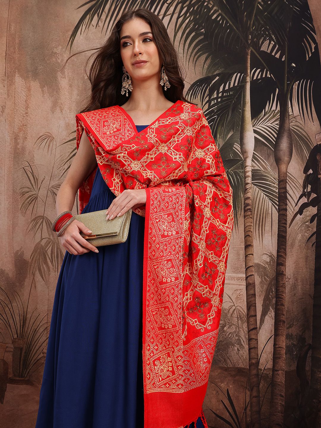 Sangria Ethnic Motifs Woven Design Ethnic Shawl with Tasseled Border-picture-56