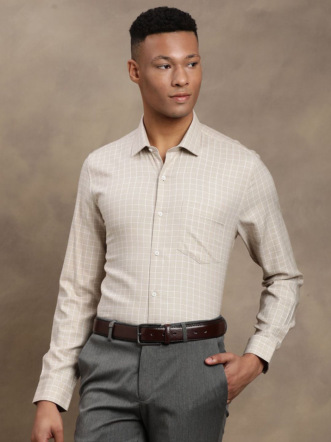 Turtle Standard Slim Fit Spread Collar Grid Tattersall Checks Checked Pure Cotton Shirt-picture-17
