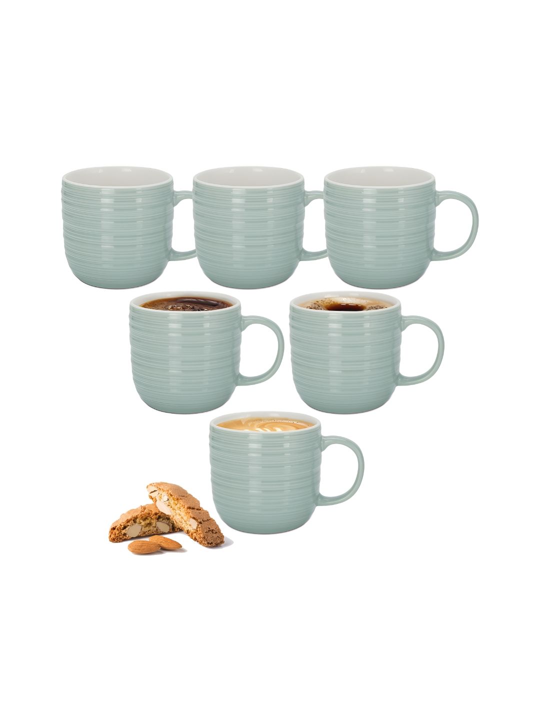 Treo Sea Green & White 6 Pieces Textured Matte Ceramic Cups-image-31