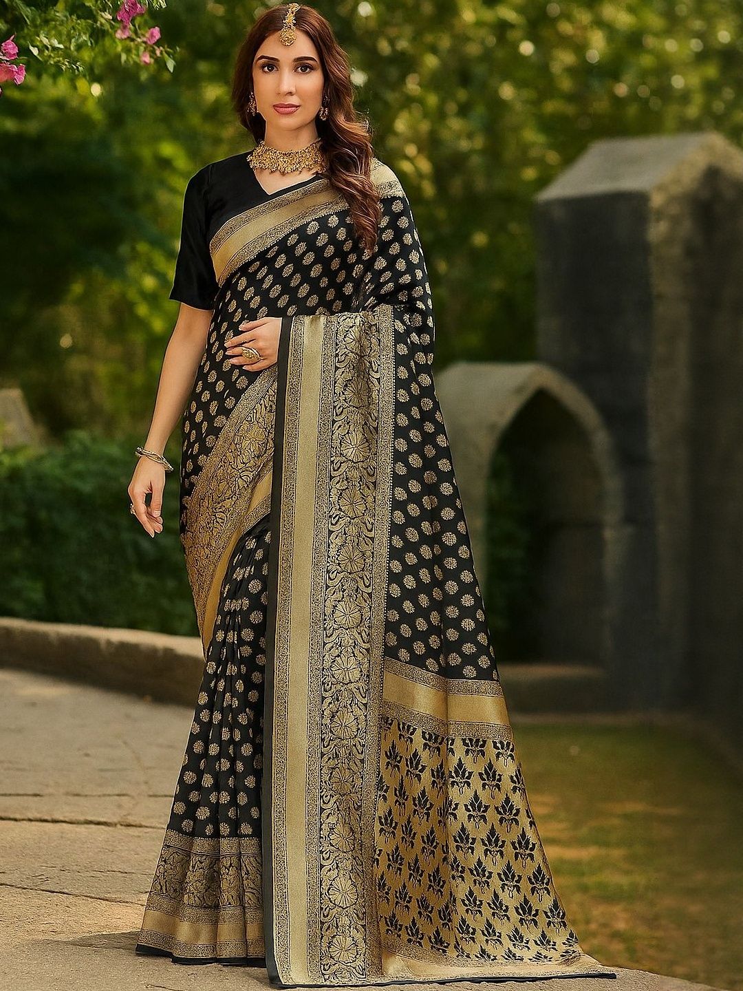 Moda Rapido Black Silk Cotton Woven Design Sarees-picture-18