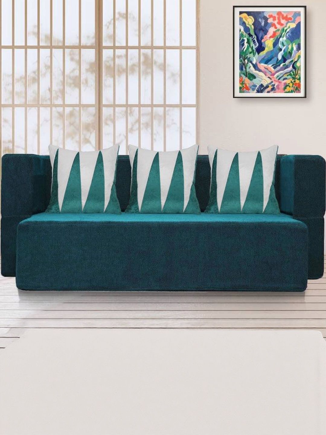 Clex Sea Green Leatherette Foldable Sofa Cum Bed