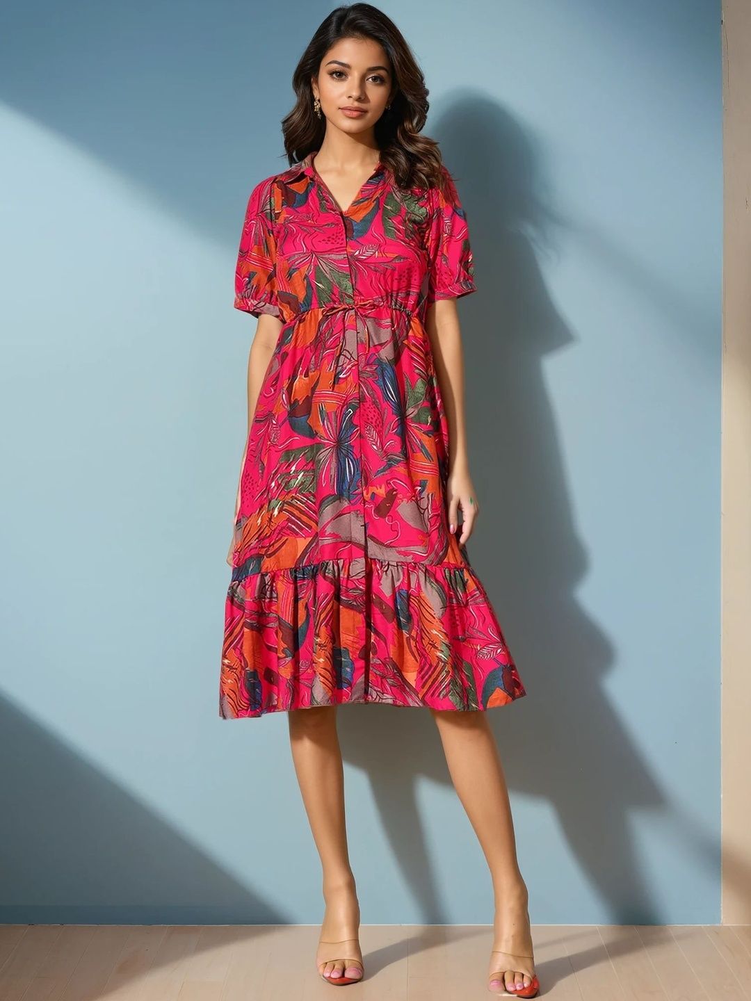 STARWORD Women Ethnic Motifs Printed Tiered Fit and Flare Dress-picture-21