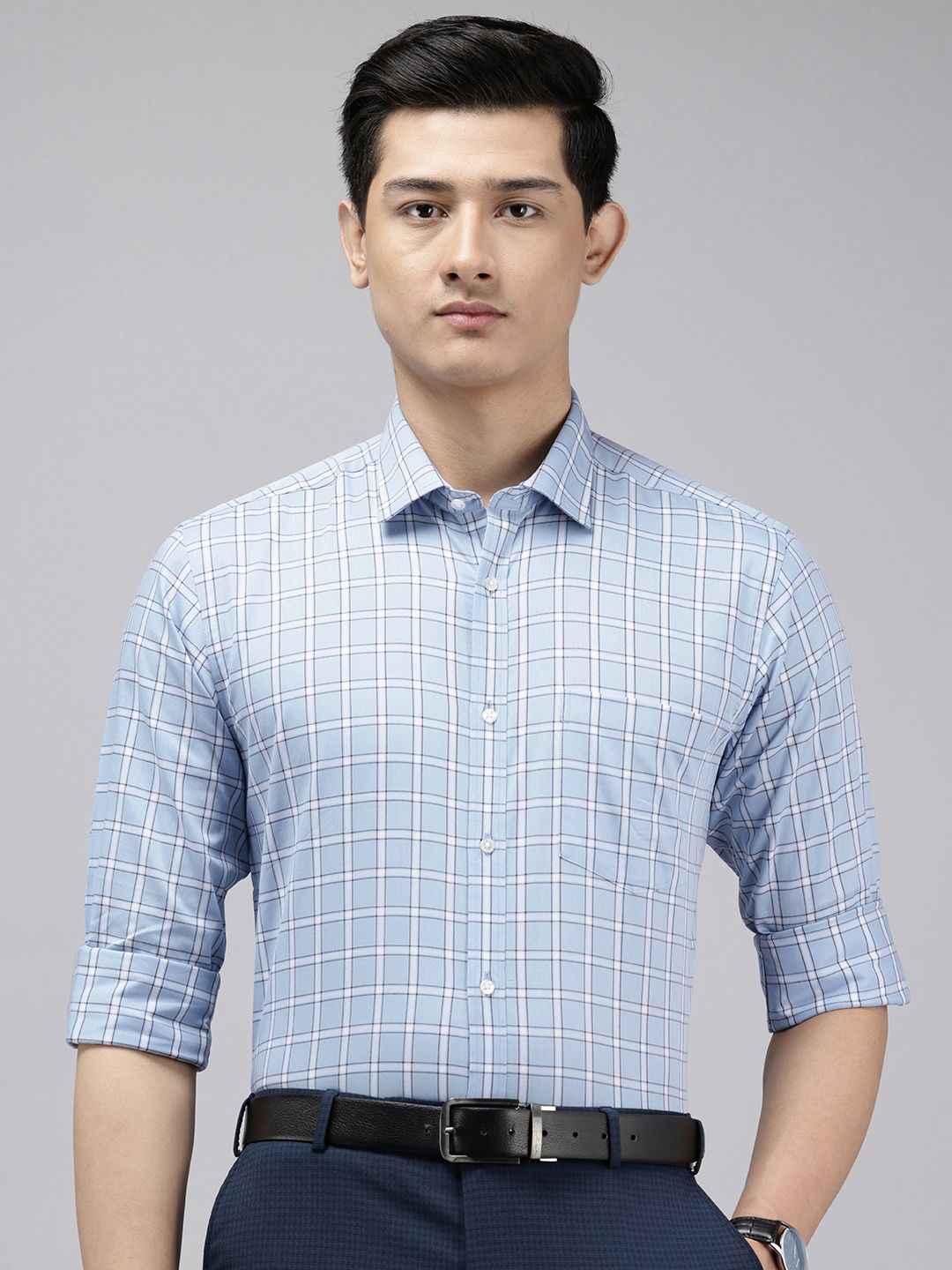 Park Avenue Pure Cotton Slim Fit Windowpane Checked Formal Shirt-picture-13