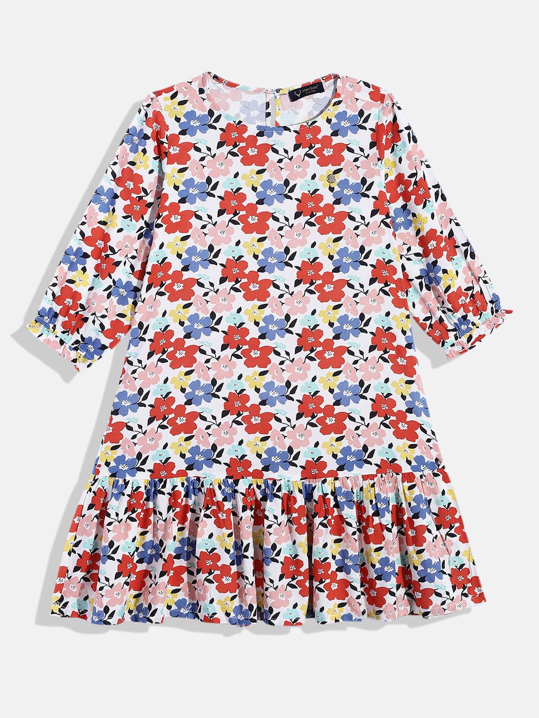 Allen Solly Junior Girls Floral Printed Puff Sleeve Drop-Waist Dress-picture-32