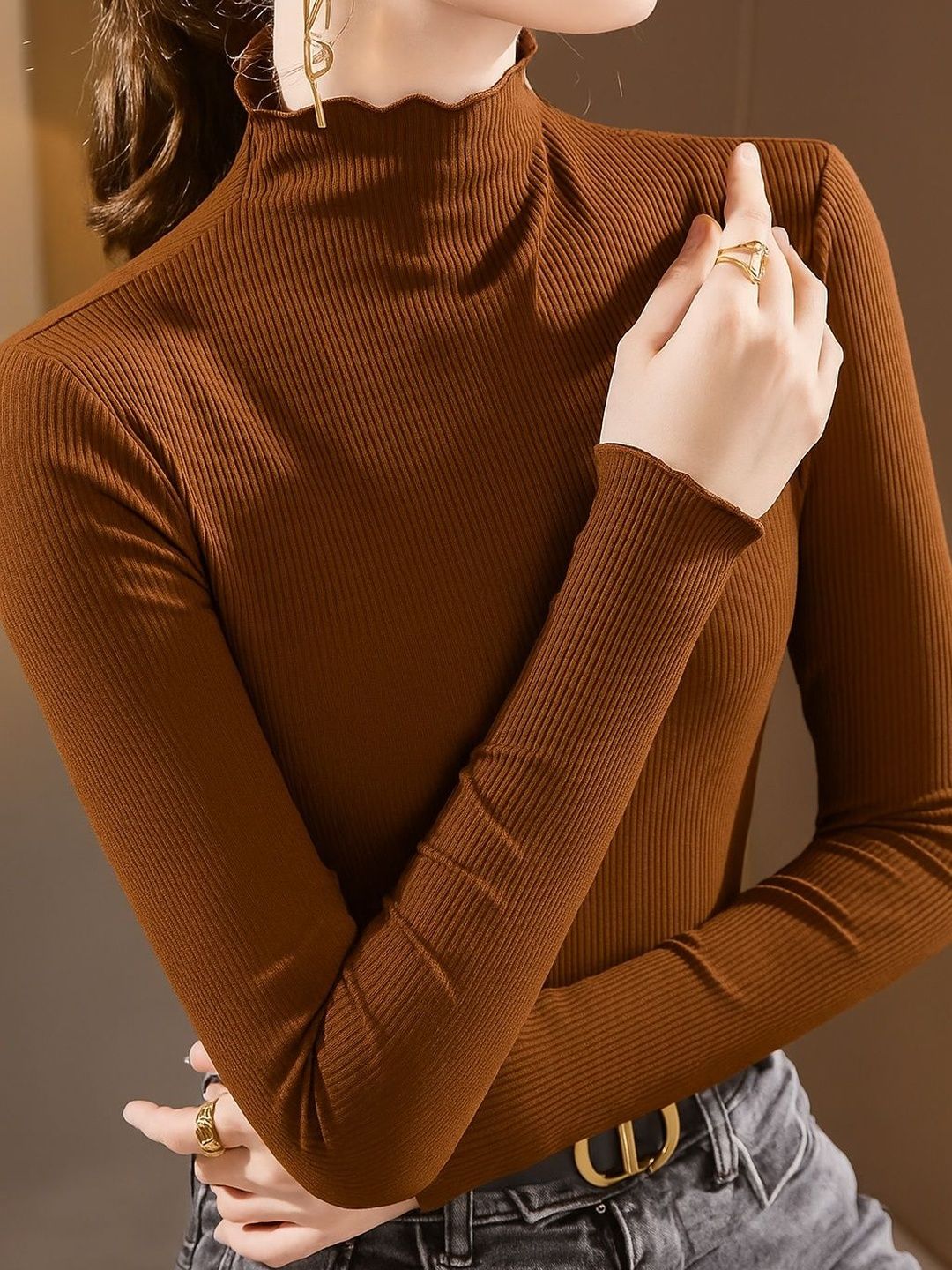 WANQUILA Women High Neck Slim Fit T-shirt-picture-22