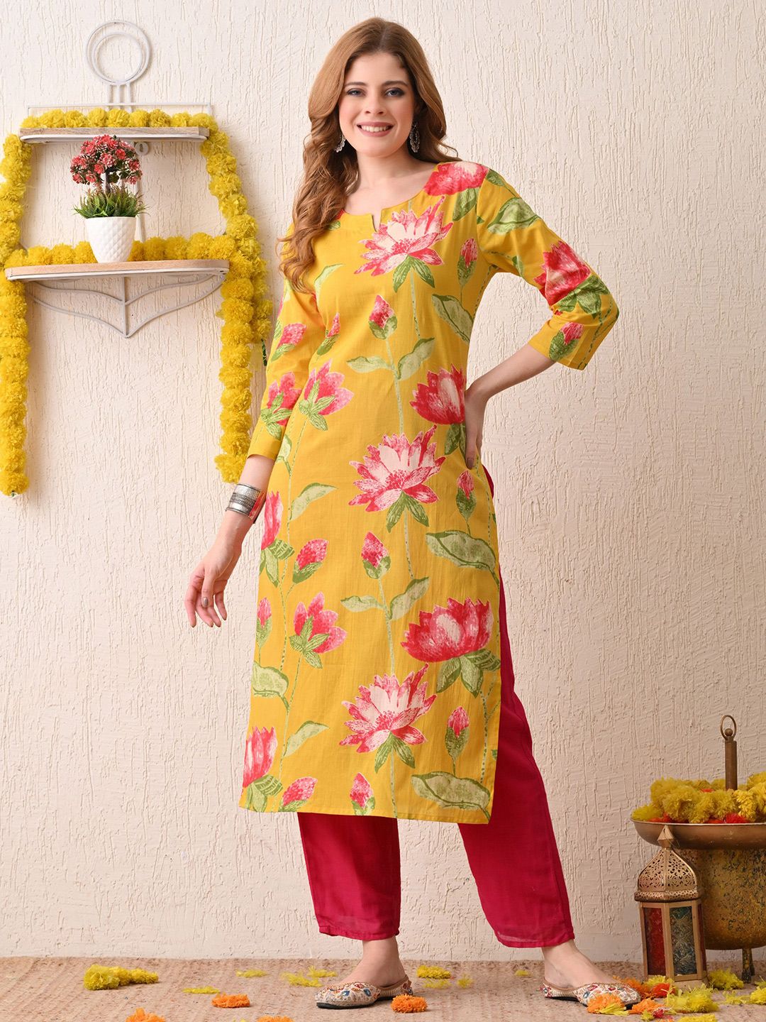 Jasoriya Women Floral Printed Round Neck Cotton A-line Kurta-picture-11