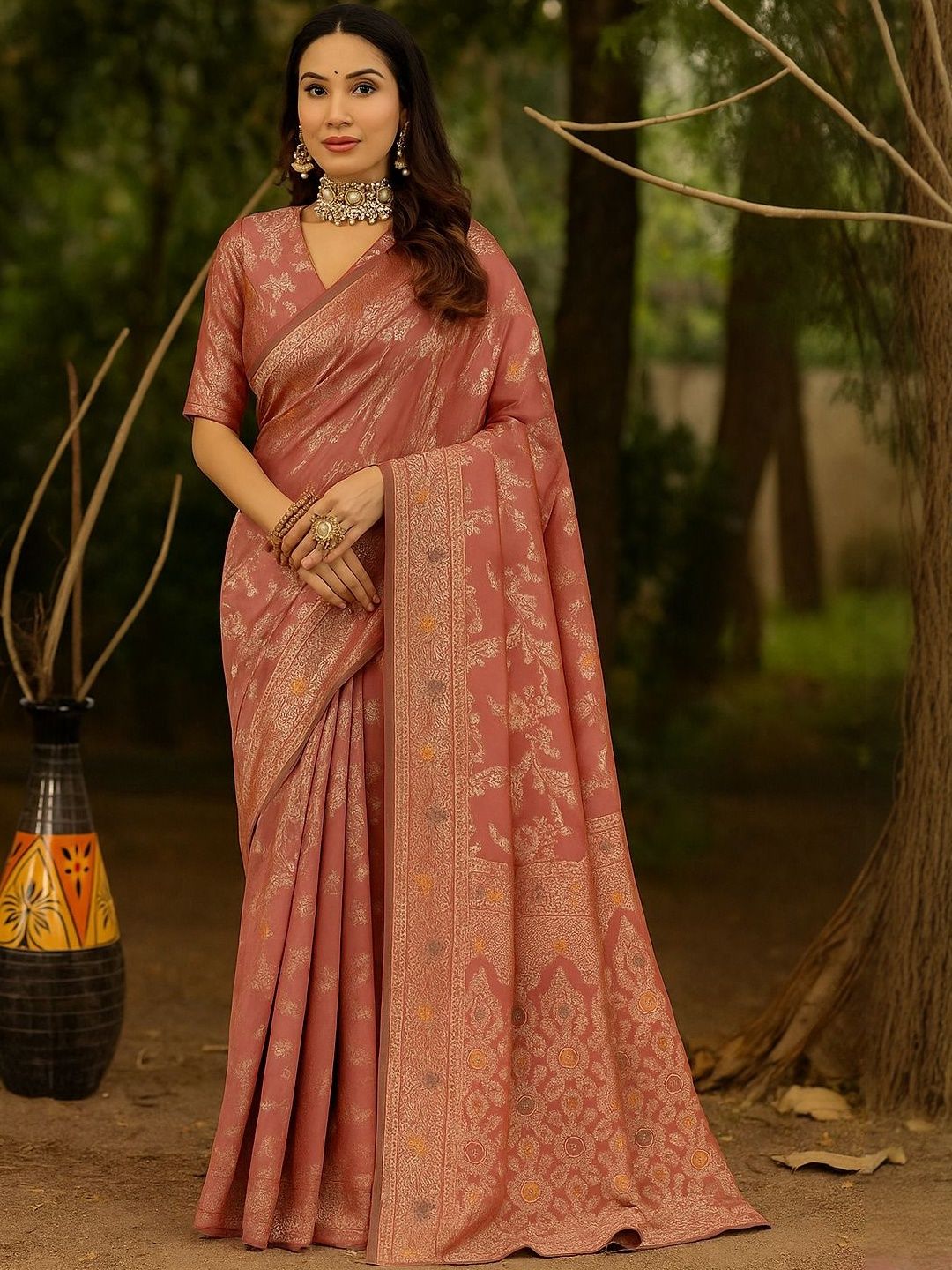 Moda Rapido Peach Silk Cotton Woven Design Sarees-picture-11