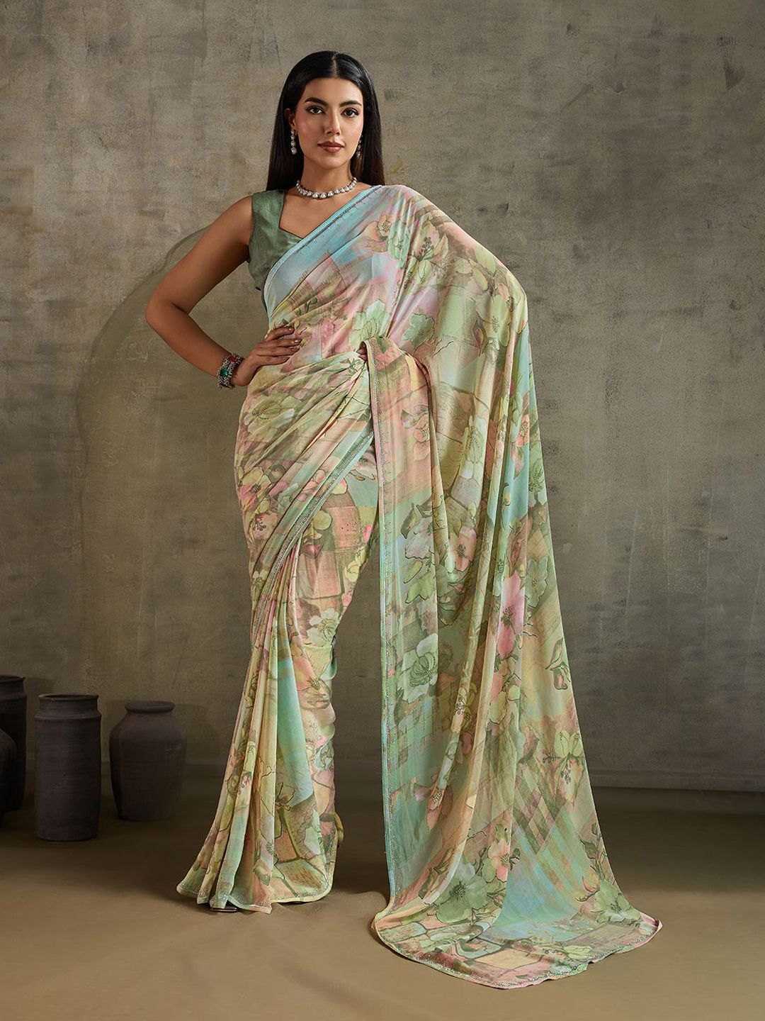 Mitera Floral Printed Saree With Unstitched Embellished Blouse-picture-29