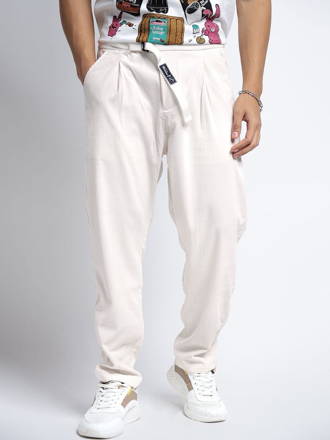 SHOWOFF Men Off White Regular Fit Cotton Regular Trousers-picture-24