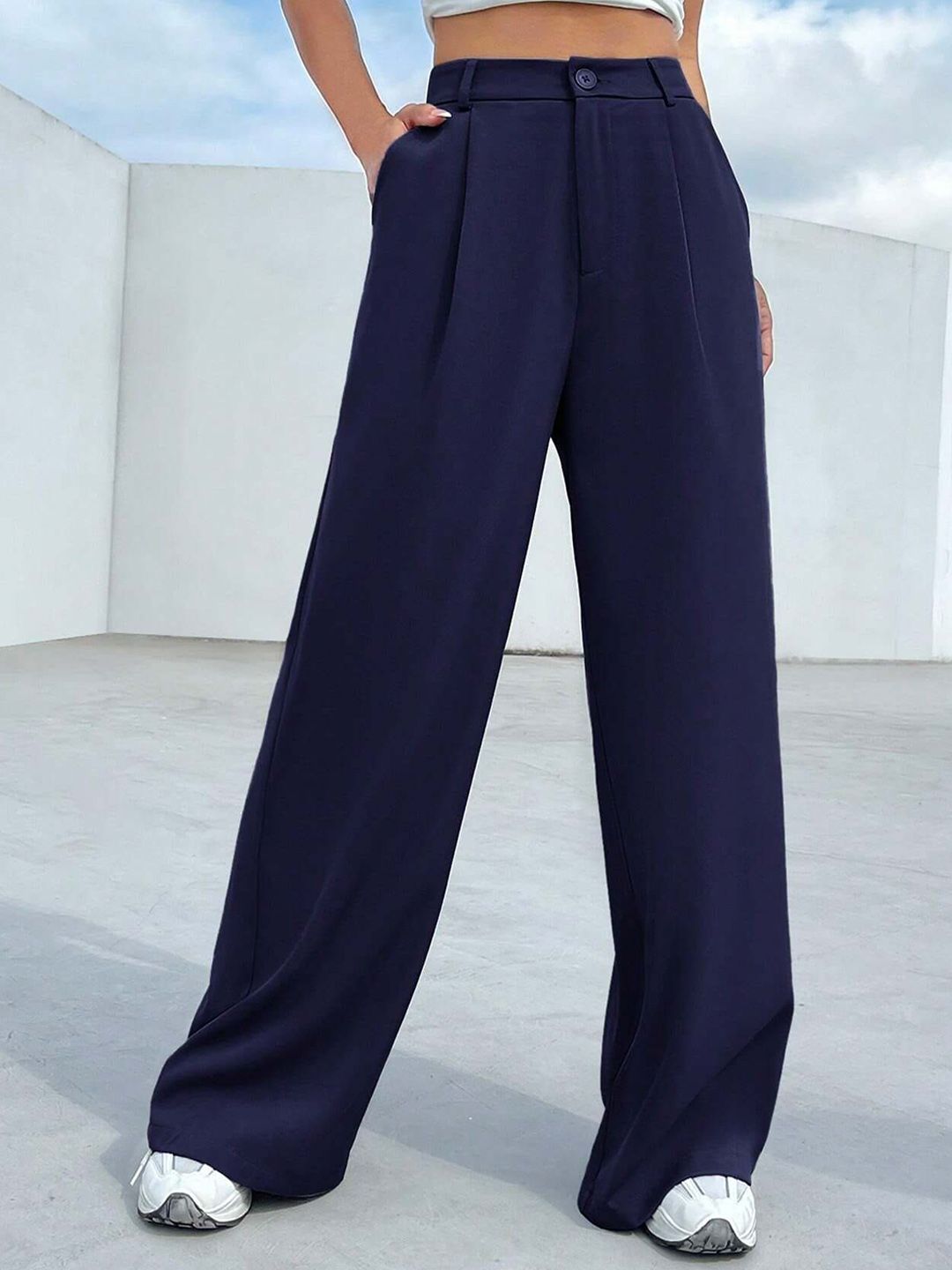 FNOCKS Women Relaxed Straight Leg High-Rise Pleated Trousers-picture-26